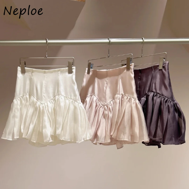 Neploe Spring New High Waist A-line Solid Skirt Elegant Patchwork Pleated Fungus Short Japan All-match Moda Temperament Shorts