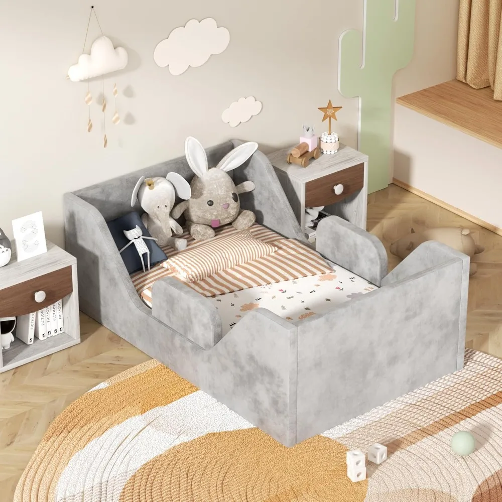 Struttura del letto per bambini, letto da pavimento per bambini con sponde di sicurezza rimovibili, letto per bambini in tessuto certificato, adatto per bambini di età compresa tra 0 e 24 anni