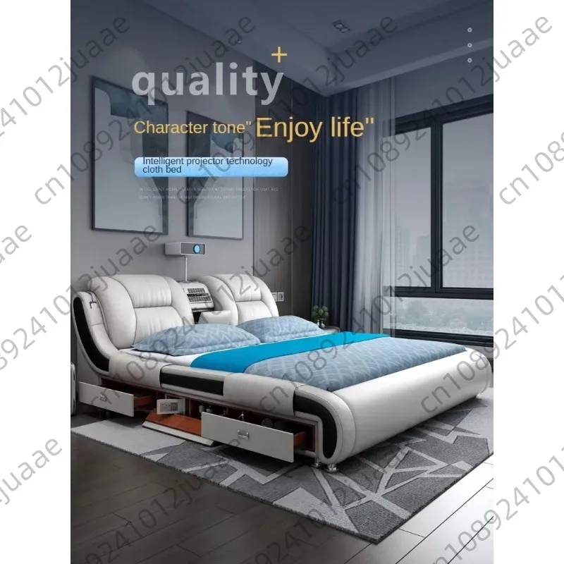 Modern Luxury Double Bed Multi-Function Projector Light Smart Tatami Technology Cloth Bed Master Bedroom Soft Bag Living Room - view 4
