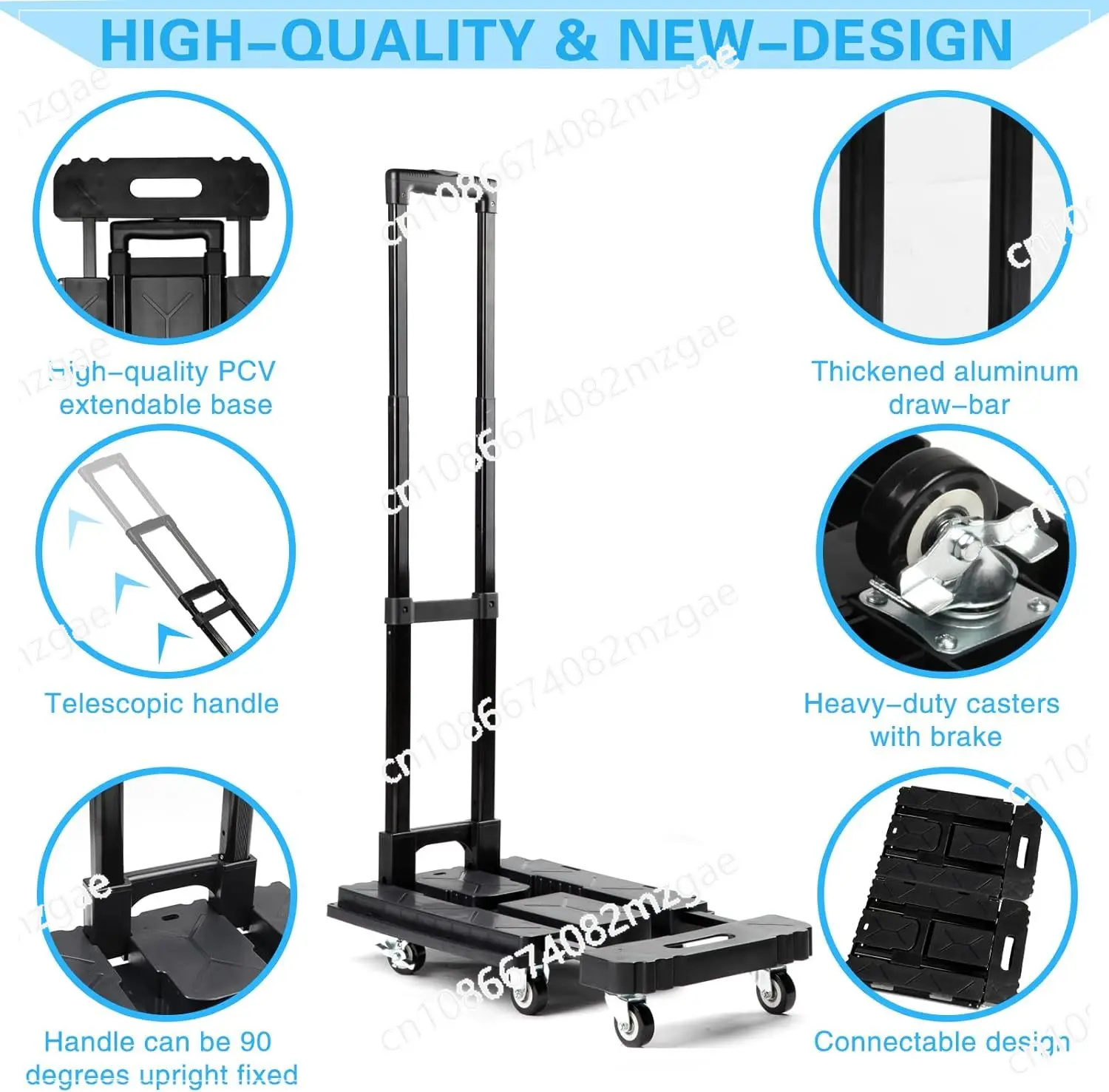 

Foldable Hand Trolley Cart 150kg High Quality Black 6 Wheel Heavy Duty Full