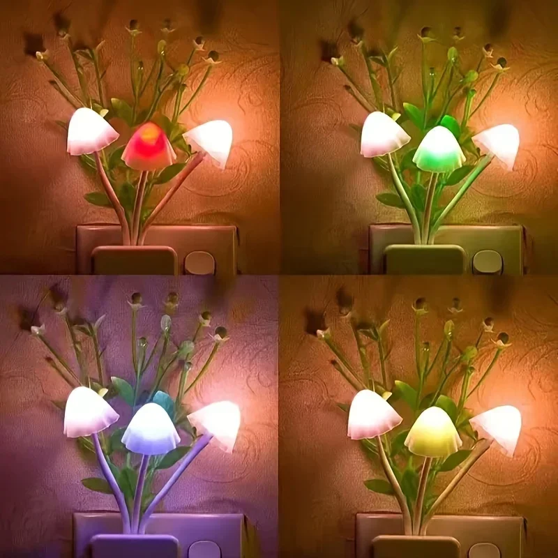 Floral Mushroom Night Light: Auto-Sensing LED & Wood Carving Design, Portable Nursery/Gift Decor