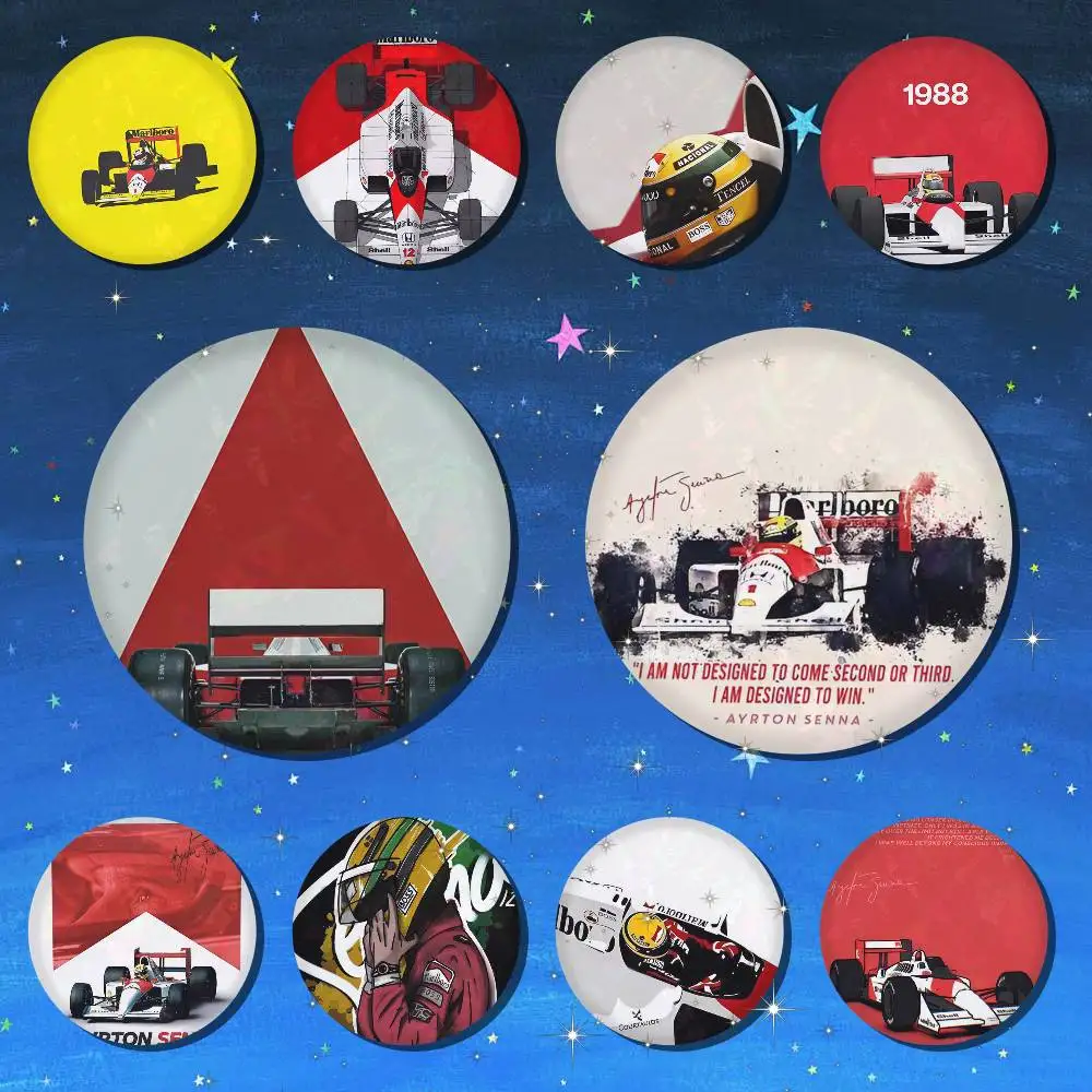 A-Ayrton S-Senna F1 Auto Runde Snap-in-Broschen Rockband-Anstecknadeln Abzeichen Fan-Kollektion Accessoires Schmuck Handgemachte Geschenke