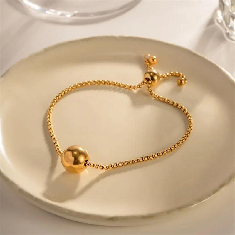 GANPUP 316L Edelstahl Gold Farbe Perle Kugel Halskette Armband Set für Frauen Metall Textur Wasserdicht Schmuck Urlaub Geschenk – Detail 7