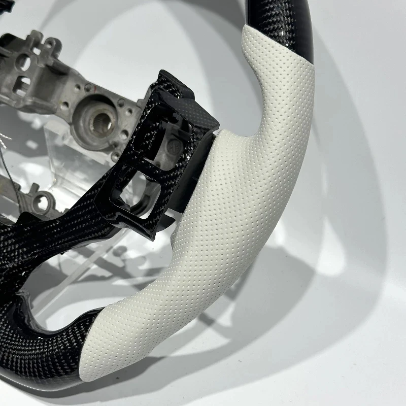 

Suitable High-Gloss Carbon Fiber & White Leather Steering Wheel IS Performance Car Accessory
