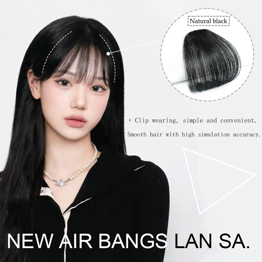 Franja sintética extensão do cabelo com franja de ar para as mulheres, natural curto, marrom, preto, cabelo falso, 1 clipe, acessórios para meninas