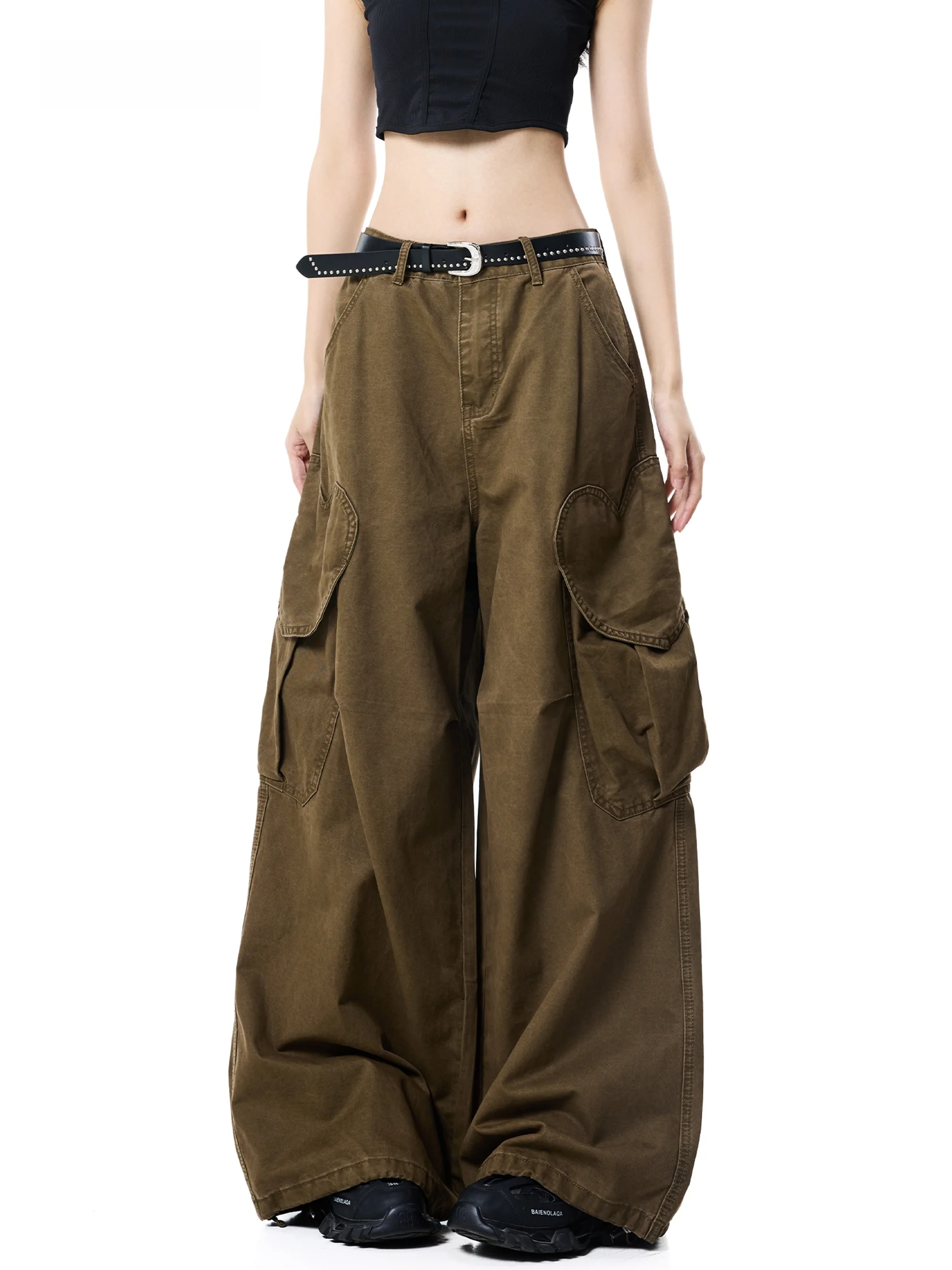 American Retro Workwear Jeans High Waist Wide Leg Floor-Length Multi-Pocket Slimming Casual Pants for Women Autumn 2026