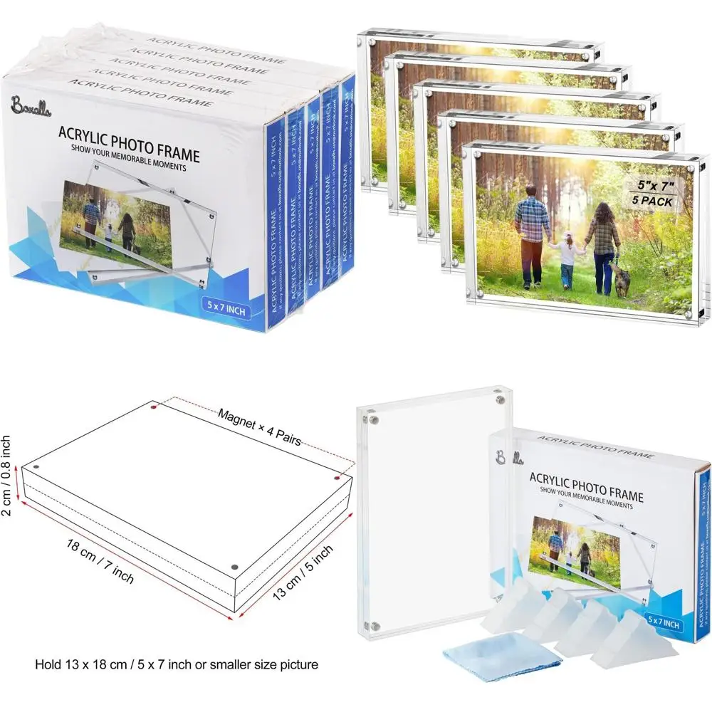 

Набор из 5 прозрачных акриловых безрамных фоторамок размером 5x7 дюймов с магнитным двусторонним дисплеем