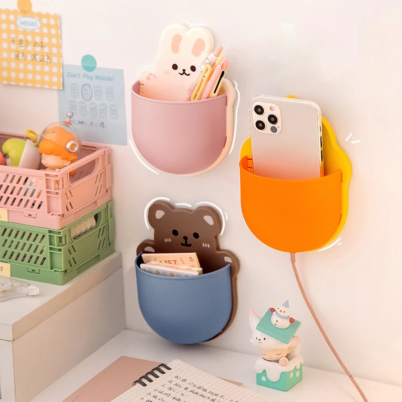 Imagem -04 - Kawaii Urso dos Desenhos Animados Coelho Pen Holder Bonito Rack de Armazenamento Auto-adesivo Cosméticos Pincéis Titular Papelaria Coreano Organizador de Mesa