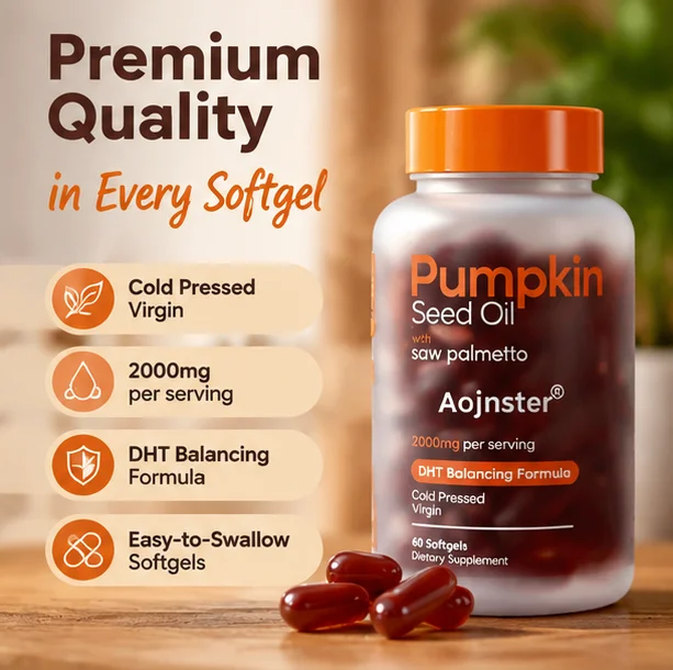 Pumpkin Seed Oil Softgels with Saw Palmetto, 2000mg, Cold Pressed Virgin, Lab Tested, 60 Count Dietary Supplement