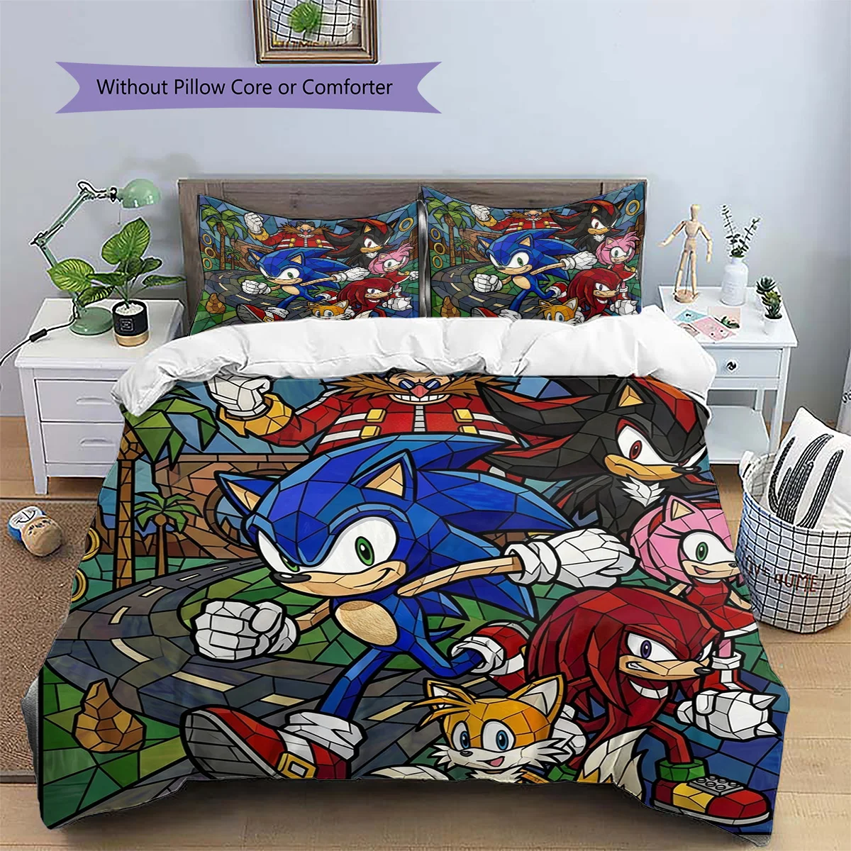 Hedgehog Sonic Patterned Pillowcase & Duvet Cover Set Room Decoration Anime Bedding Ideal Gift for Anime Enthusiasts.-TING