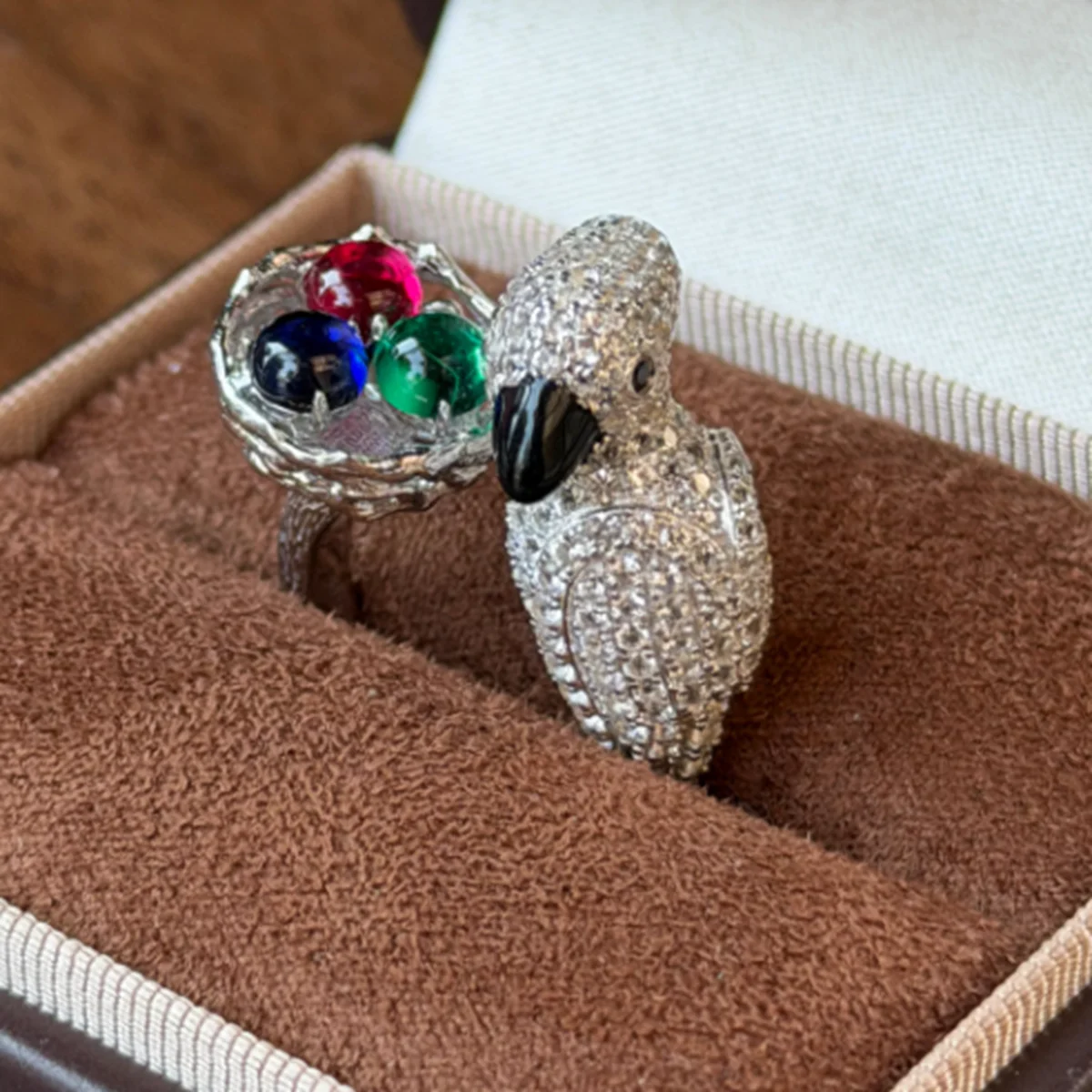KQDANCE New Luxury 925 Sterling Silver Lab Emerald Sapphire Ruby Gemstone High Carbon Diamond Parrot Wedding Ring Fine Jewelry