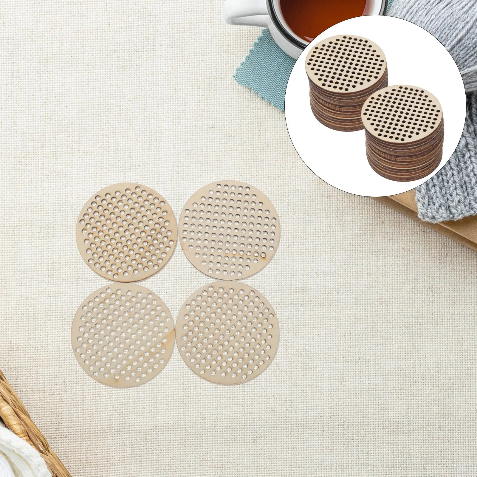 30Pcs Cross Stitch Blanks Round Wooden Discs Paintable Unfinished Embroidery Craft Blanks Sewing Practice Hanging Ornaments