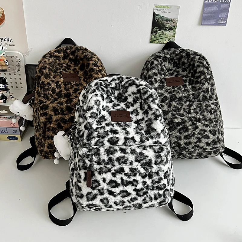 Leopard print Woman Backpack School Book Bags For Teenage Girls Boys Harajuku Female College Bag Student Lady leisure BagPack