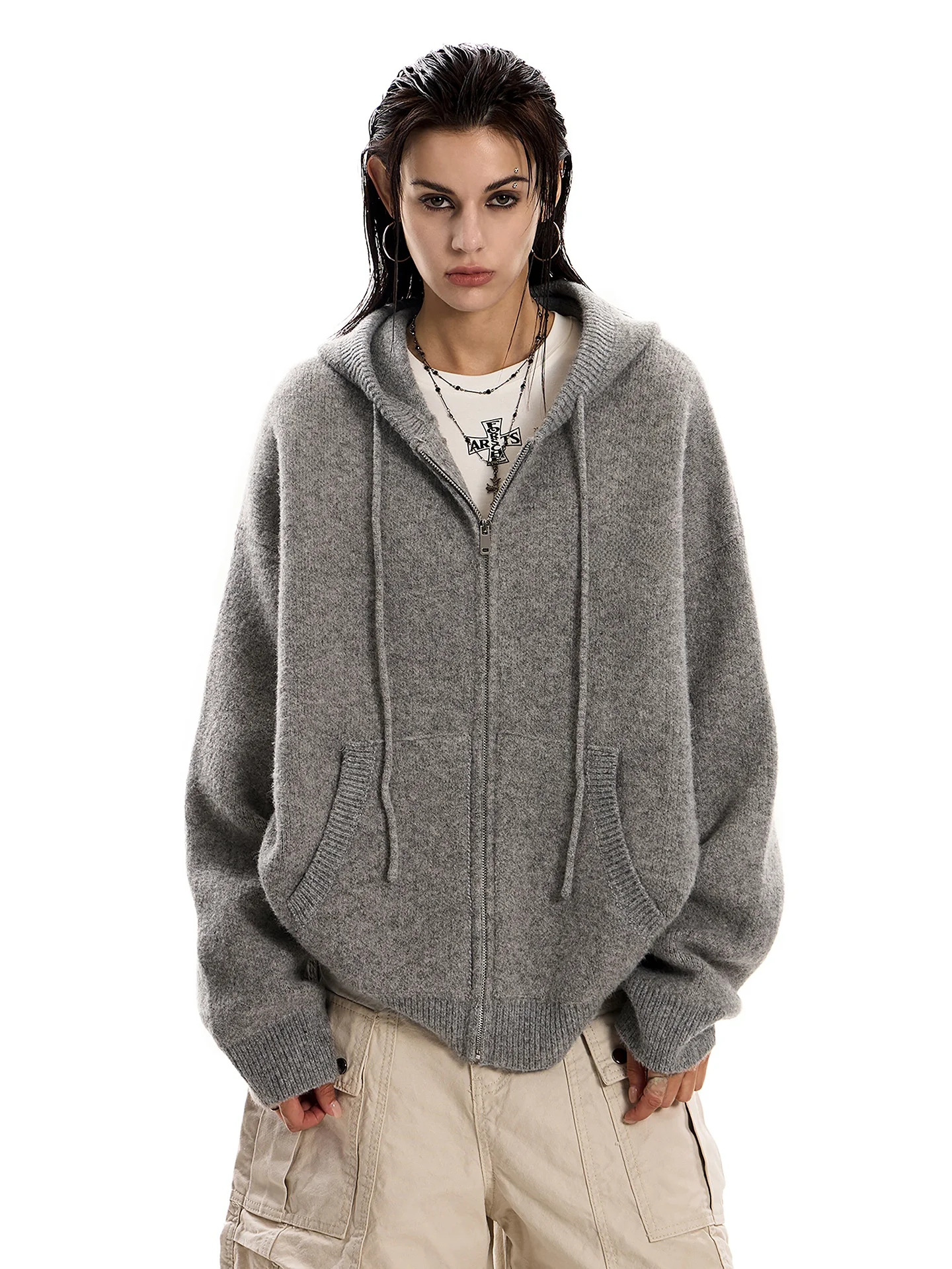 

023Start Lazy Sle Women's Loose Knitted Hat Sweater American Retro Heavy Weight Open Cardigan Coat Autumn Winter Street Fa...