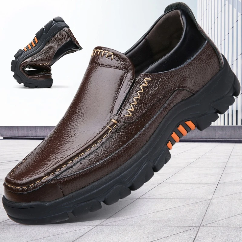 

Anti-slip Breathable Men Leather Casual Shoes Thick Bottom Comfortable Men Loafers Outdoor Men Fashion Platform Sneakers