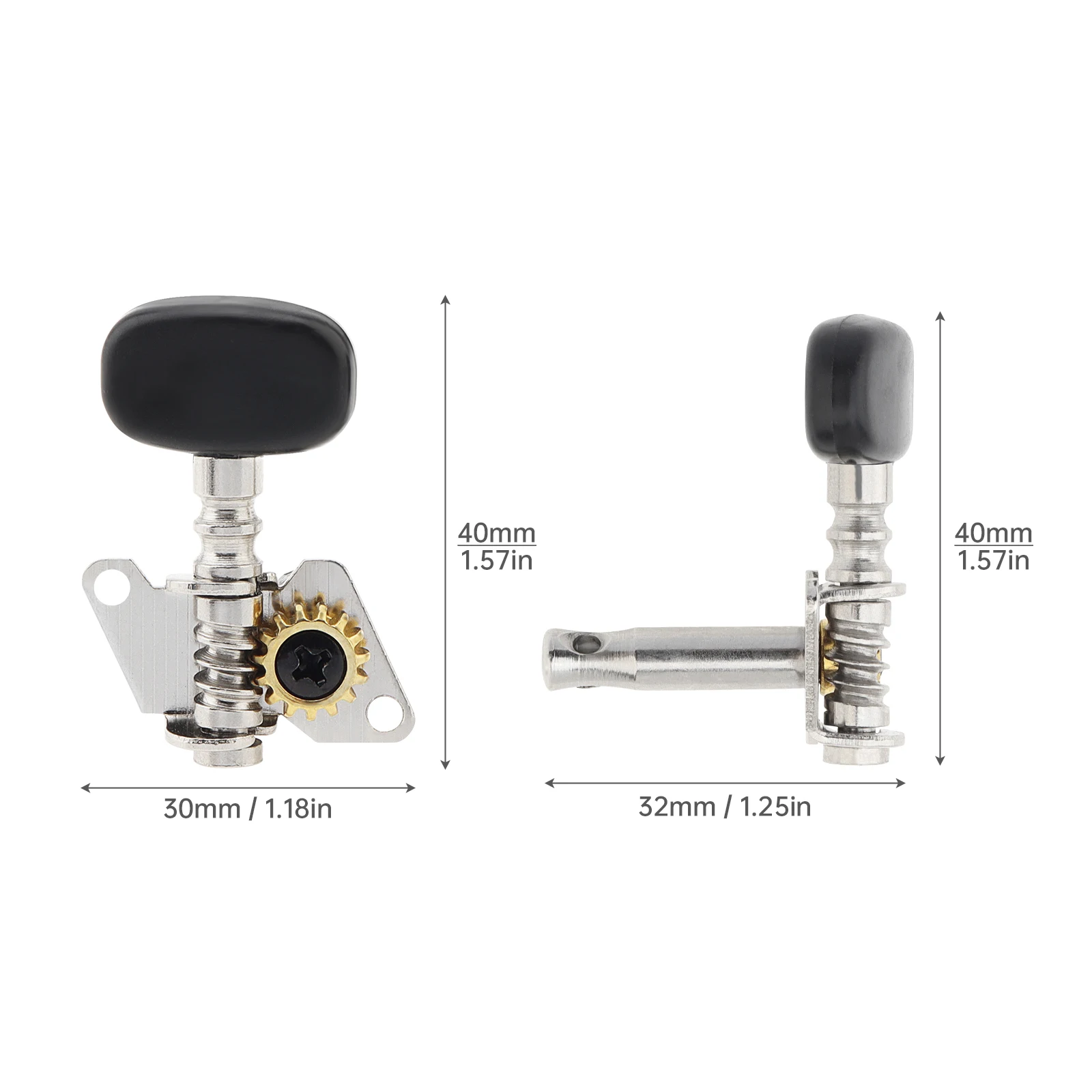 4 Stück Ukulele Schwarz Stimmwirbel 2R+2L Stahl Mechaniken Mechaniken für 21/23/26 Zoll Ukulelen – Detail 6