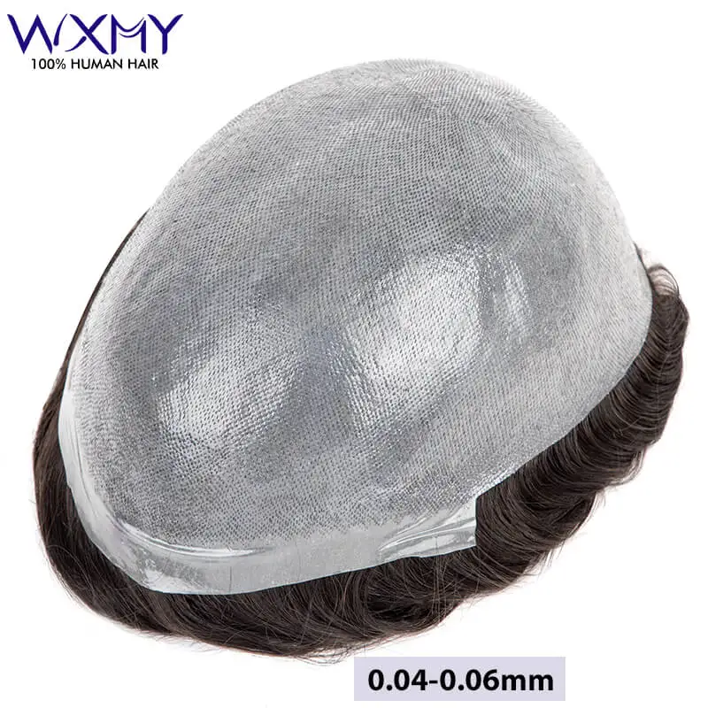 Men's Toupee 0.04-0.06mm Thin Skin Pu Male Hair Prosthesis Natural Hairline Human Hair Wigs Men Capillary Prosthesis Replacement