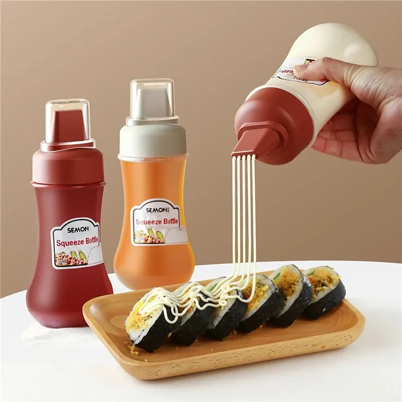 주방 조미료 스퀴즈 병, 케첩 겨자 병, 투명 디펜서, 350ml, 5 홀, 소스 보관 용기