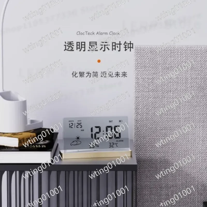 for Simple Digital Alarm Clock with Weather Humidity Display Silent Operation Transparent Design Multi-function Electronic