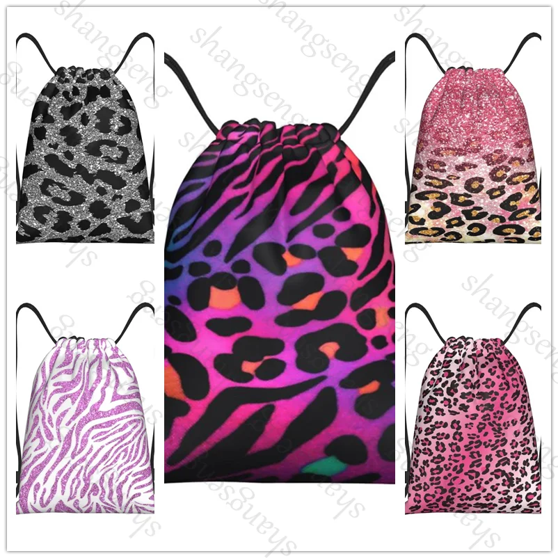 Leopard print gold Bicycle backpack, gym drawstring shoe bag, multifunctional sports bag, beach travel backpack kids gift