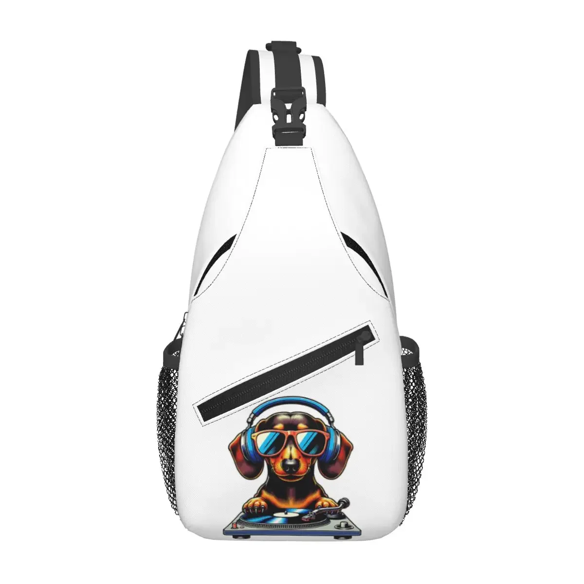 DJ Dachshund Dog Chest Bag Men Sling Crossbody Backpack Chest Bag Travel Hiking Daypack Shoulder Bag