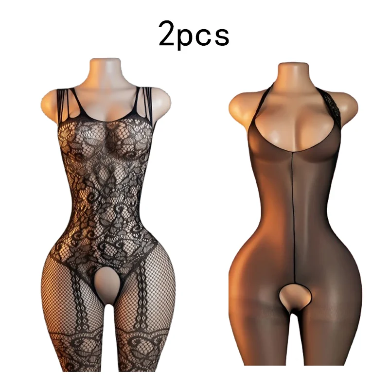 2-Piece Set – Sexy fishnet bodysuit featuring a sheer design; an exotic style perfect for themed costumes or intimate wear.
