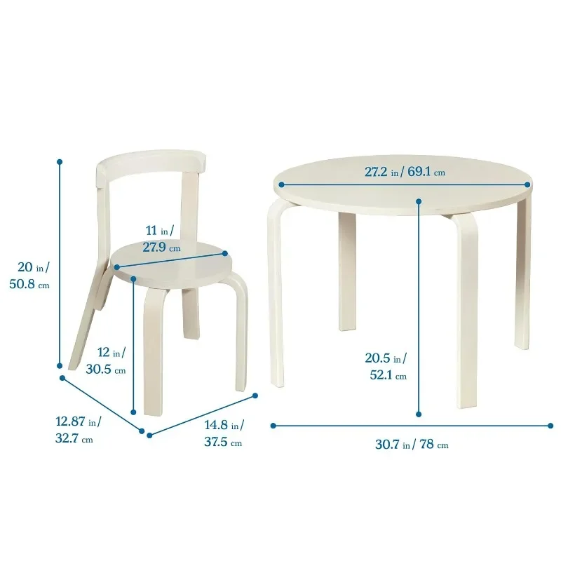 ECR4Kids Bentwood Table and Curved Back Chair Set, Kids Furniture, White Wash, 5-Piece