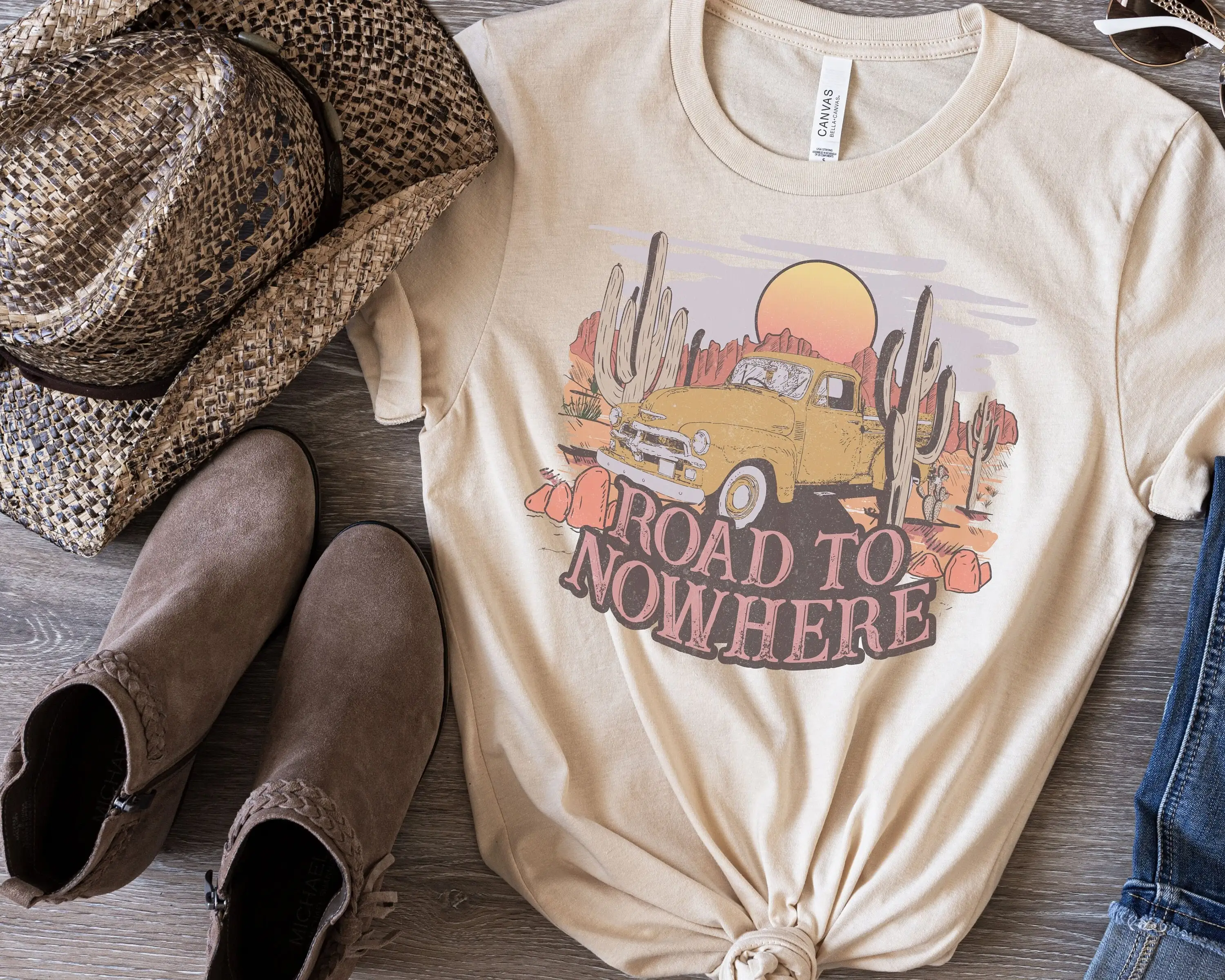 Road To Nowhere T Shirt Western Graphic Tee Cow Girl Boho Rodeo