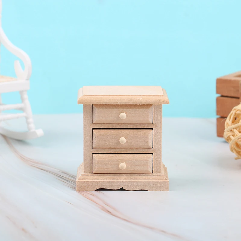 1PCS 1:12 Dollhouse Wooden Miniature Bedside Cupboard Model Furniture Accessories For Doll House Decorations Kids Play Toys Gift