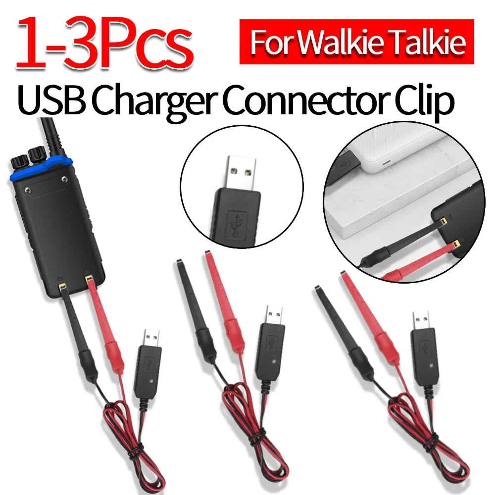 

1-3Pcs Universal USB Charging Connector Clip for Walkie Talkie Power Supply Charger 5V 2A 500mA Battery Charging Cable