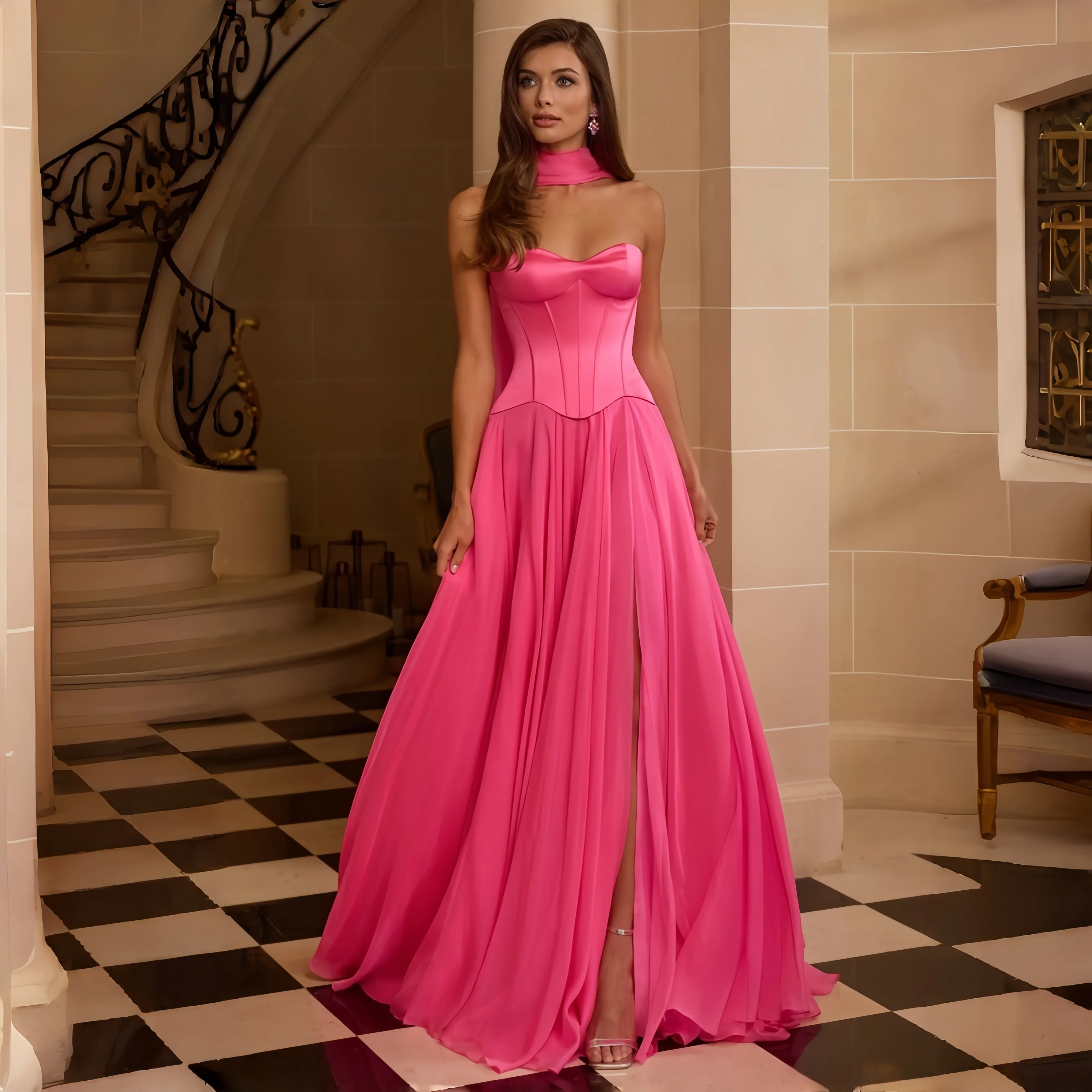 Maßgeschneidertes fuchsiafarbe – Elegant Satin Evening Gown Split Bewertung und Preis