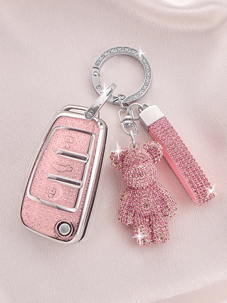 Luxe diamant motif TPU pour Audi A1 A3 A4 A5 A6 A7 Q3 Q5 S6 B6 B7 B8 C6 8P 8V 8L TT RS Flip voiture clé housse Fob porte-clés