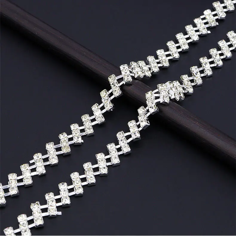 10 Yards Strass Kette Diamant Trim Fransen Kristall Tasche Hut Zubehör DIY Hochzeit Dekoration Geschenk Unregelmäßige Strass Band – Detail 5