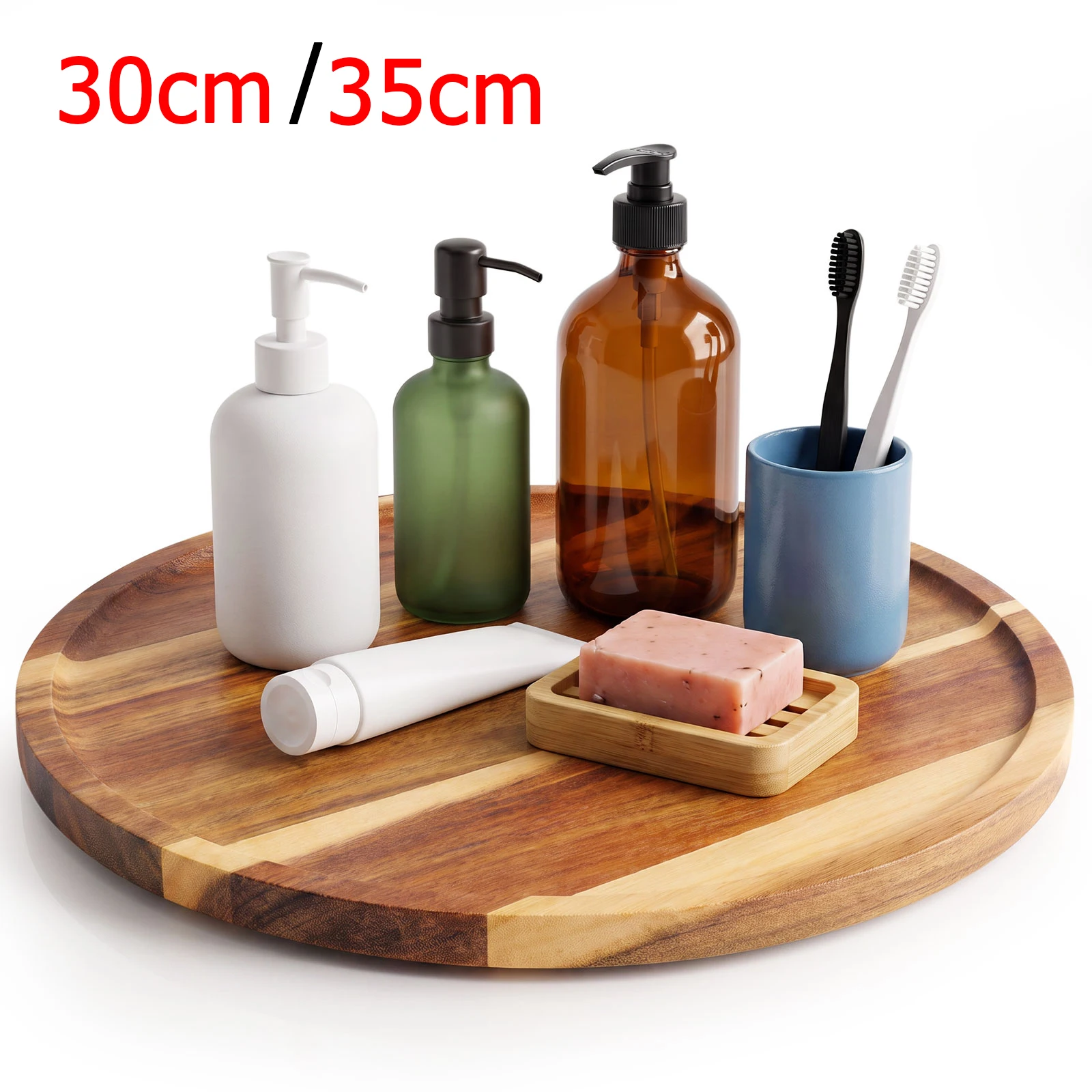 360° Rotating Tray Acacia Wood Lazy Susan Makeup Organizer Kitchen Turntable Cosmetic Storage Holder Cabinet Table Organization