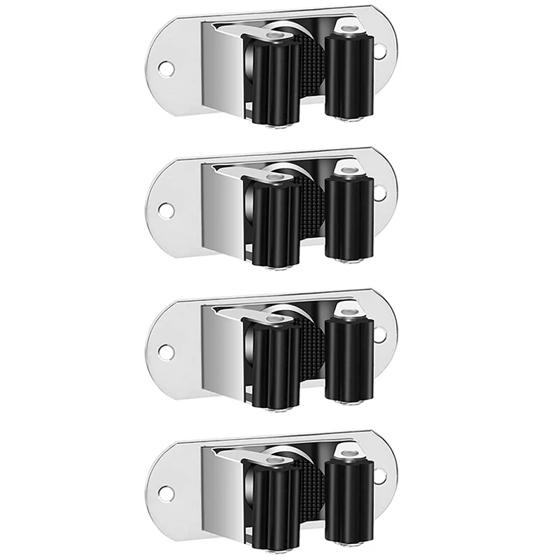 Broom Mop Holder Wall Mounted, 4PCS Broom Holder Stainless Steel Wall Organizer, Garage Tool Hanger Screw Mounted