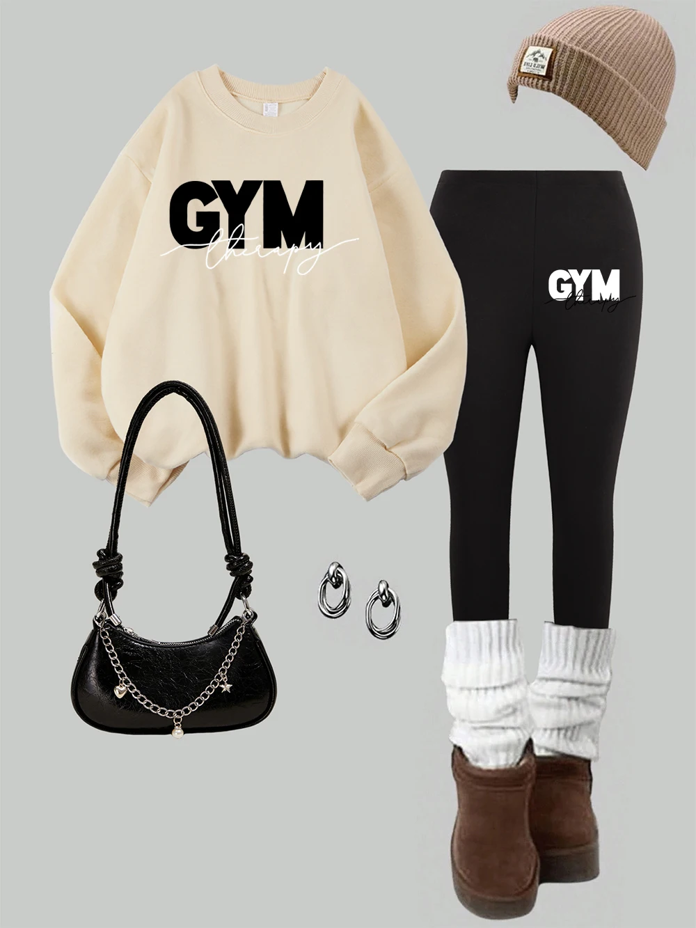 2 Piece Women Artistic Letter Cym Printed Sweatshirts Leggings Set Winter Warm Fleece Hoodie Pants Casual Womans Jogging Clothes