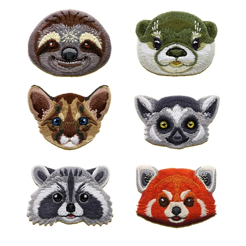 1PC Rainforest Embroidery Animal Iron on Patches Ougar Raccoon Honey Glider Cartoon Small Glue Patch for Kids Clothes Decoration