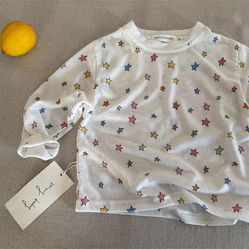 Kids Long Sleeve T 2026 Mimi Eye Summer New Boy Girl Lightweight Star Long Sleeve T Baby Unique Base Layer