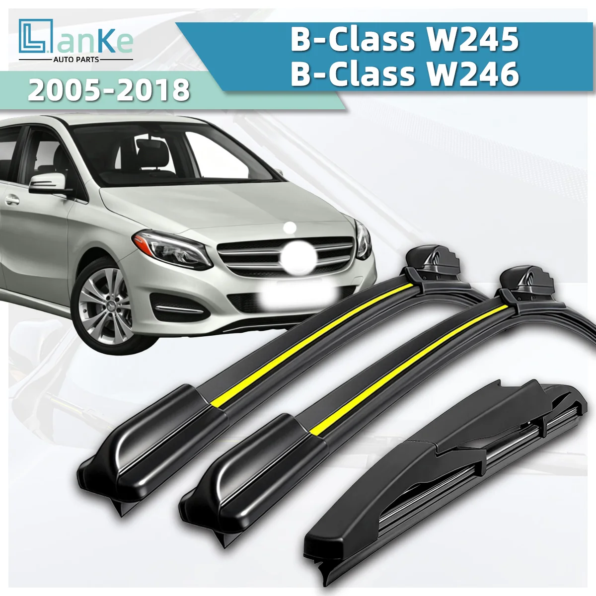 Lanke Wiper Fit For Mercedes Benz B-Class W245/W246 (2005-2018) Natural Rubber Strip Boneless Silent Car Windshield Wiper Blade