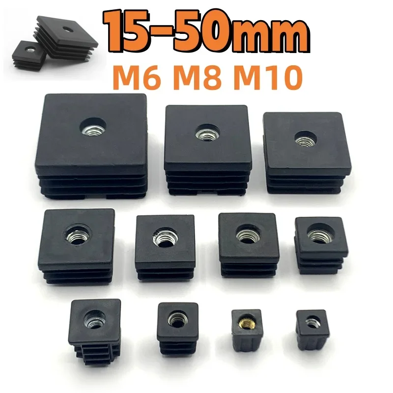 Pipe Plugs 15 16 19 20 25 30 38 40 50 Black Square Hole Plugs with Nut Hole Furniture Tube Cover Leg Blanking End Cover Caps