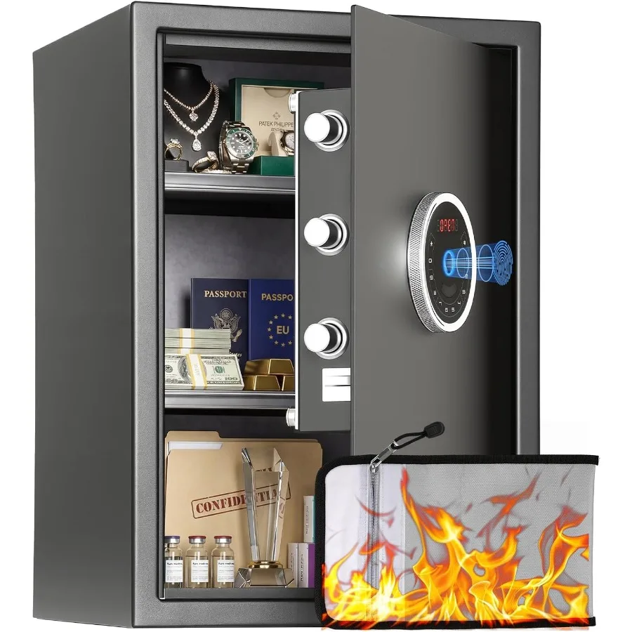 

Домашний биометрический сейф объемом 2,0 куб. футов с автоматическим открытием, большим отпечатком пальца, сенсорной клавиатурой, тройной сигнализацией и съемным дисплеем