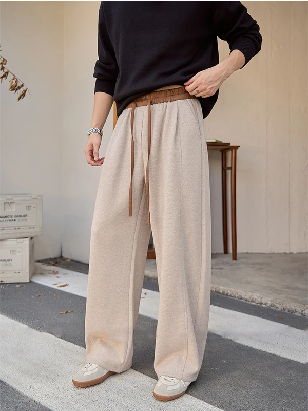 Loose Knitted Thickened Men's Casual Pants Vintage Check Pattern Wide Leg Loose Fit Autumn Winter Comfortable Breathable