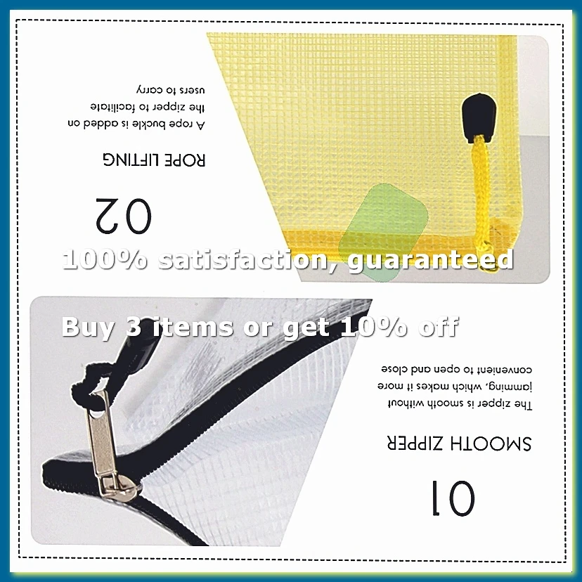 ●16Pcs Mesh Zipper Pouch Document Bag,Waterproof Zip File Folders,A4 Size, for School Office Supplies,Travel Storage Bags