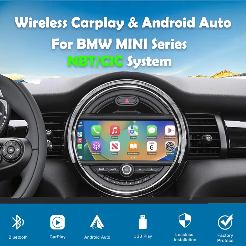 محول تلقائي لاسلكي Carplay Android لكاميرا نظام ميني كوبر كونتري مان باسمان رودستر R56 R57 R58 F55 F56 F57 CIC NBT