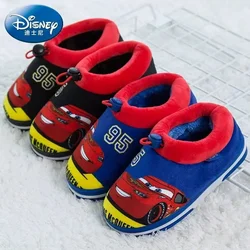 Zapatillas de algodón de invierno de Disney para bebé, niño y niña, dibujos animados McQueen Cars, estampado de Mickey, zapatos de algodón antideslizantes para interior para niño 22/23 24/25