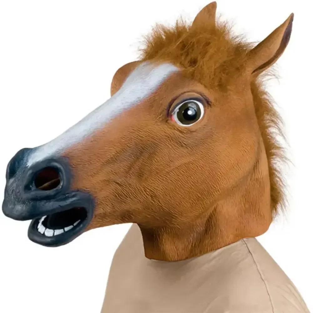 Halloween Animal Full Horse Head Mask Creepy Fur Mane Latex Realistic Crazy Rubber Super Creepy Helmet