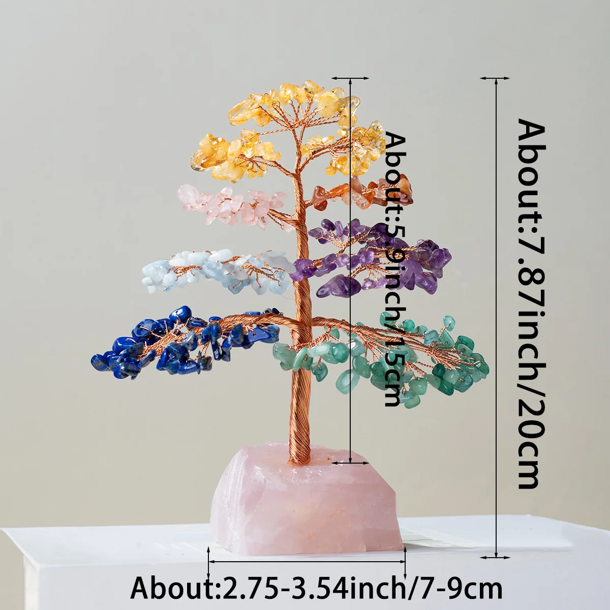 1PC Natural Crystal Rose Quartz Raw Stone Foundation Hand Woven Copper Wire Money Tree Ornaments Luck Feng Shui Ornaments Craft