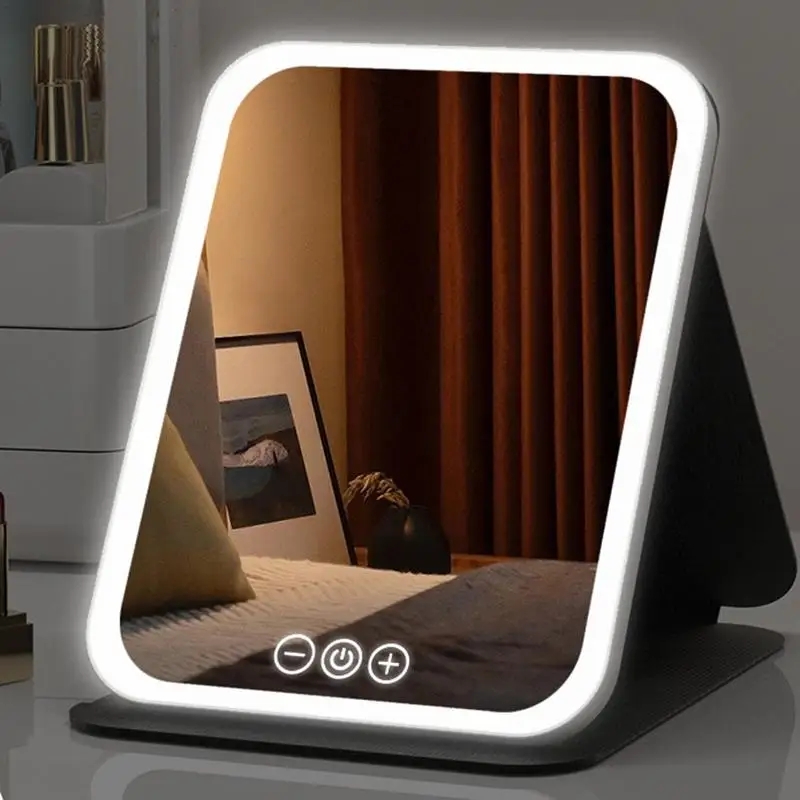 Specchio per il trucco a LED specchio cosmetico illuminato con supporto luce di riempimento dimmerabile Len per la scrivania della camera da letto di casa specchio da trucco portatile da viaggio