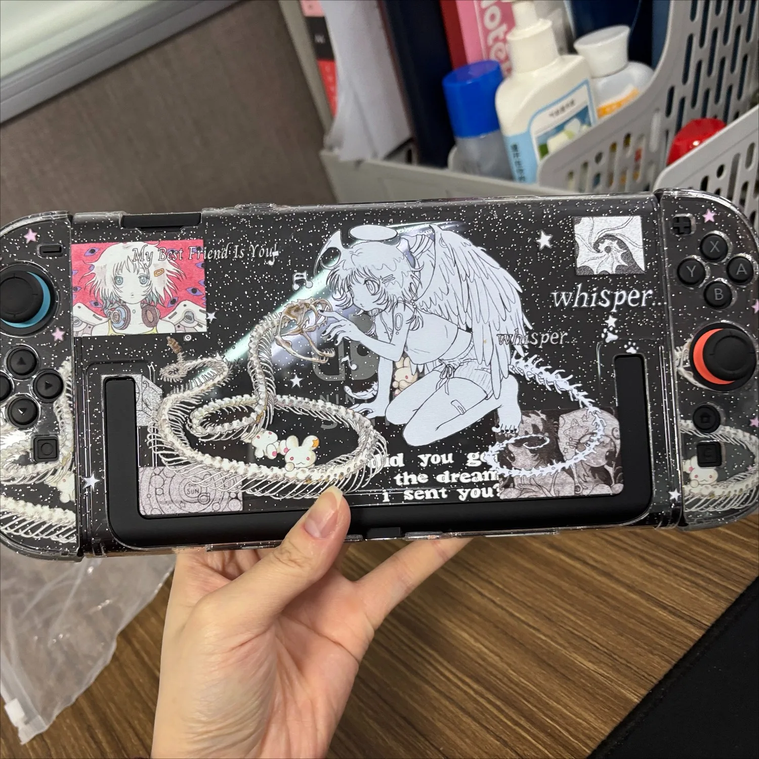 Transparent Glitter Split Protective Case for Nintendo Switch 2/OLED Detachable Dockable Anti-Scratch Joy-Con Controller Shells