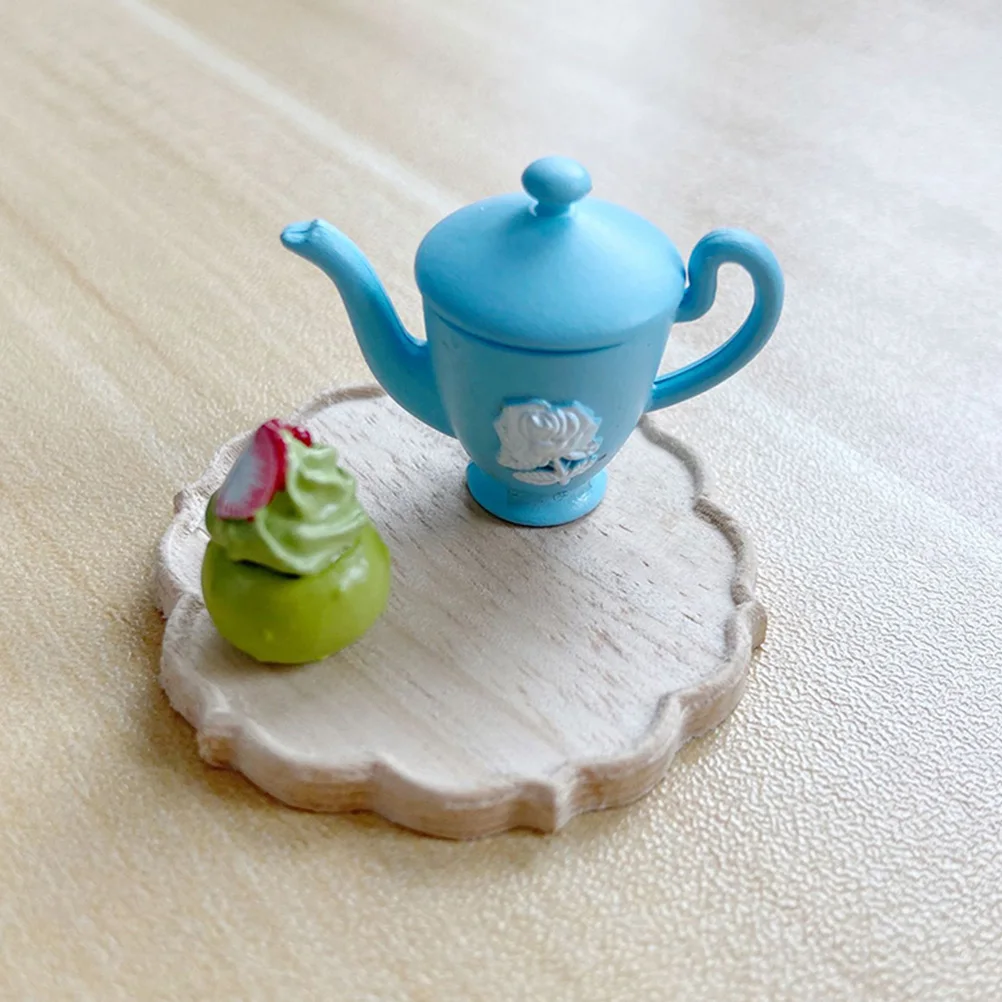 

Mini Wooden Tray Props Decoration Accessory Dollhouse Food Trays Living Room Flower Shape Accessories Desk